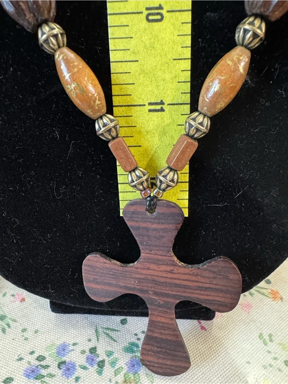 Wood Bead Cross Necklace in Brown tones and faith cross bracelet